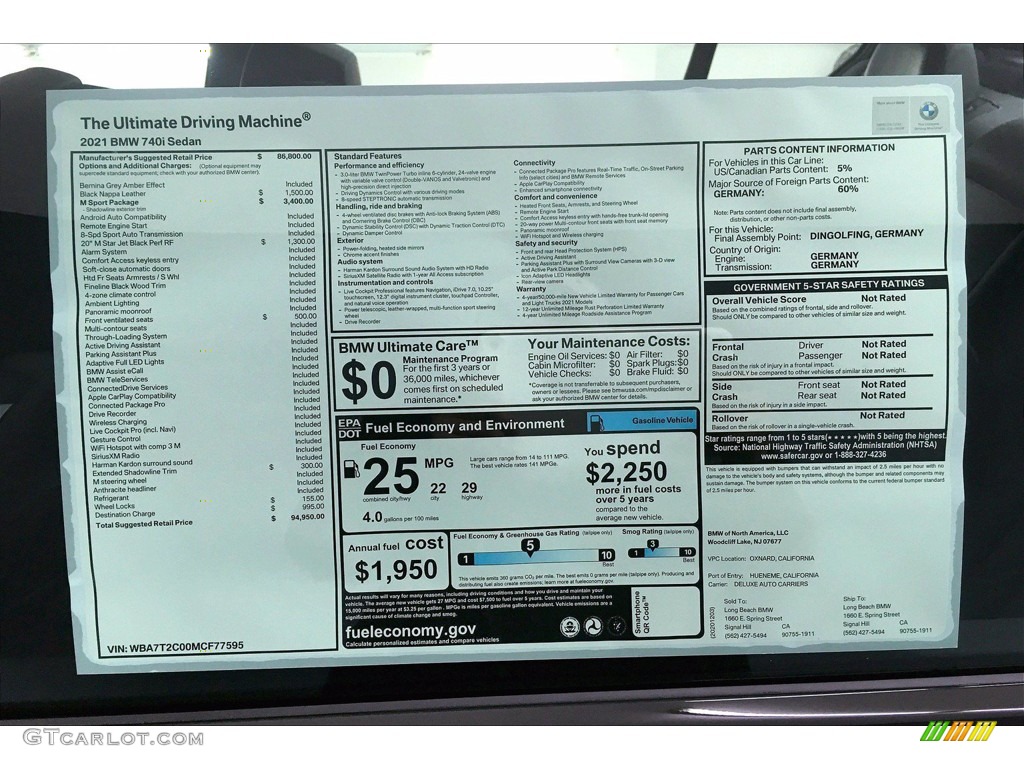 2021 7 Series 740i Sedan - Bernina Gray Amber Effect / Black photo #17