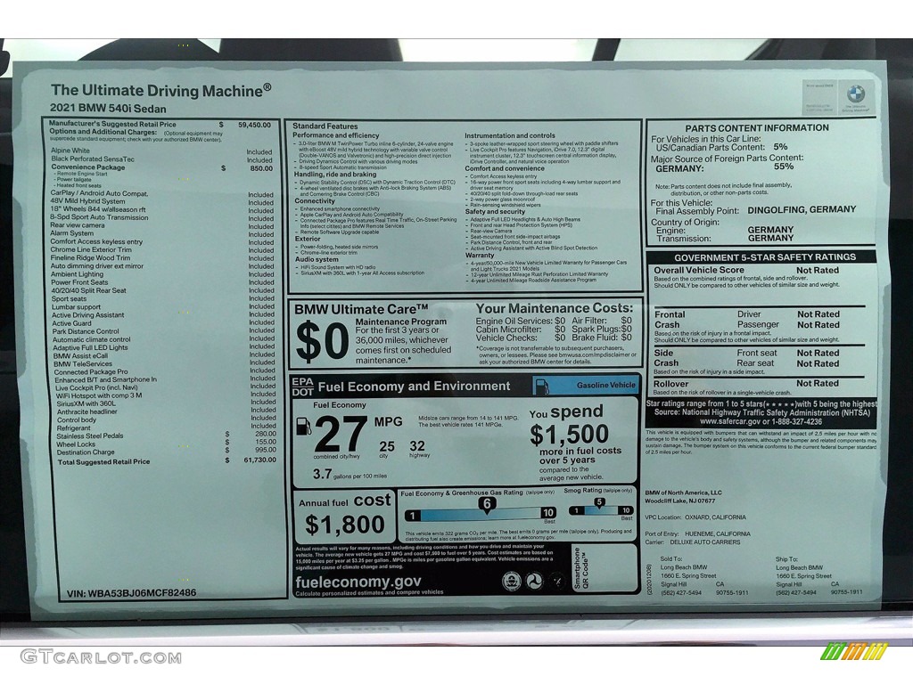 2021 5 Series 540i Sedan - Alpine White / Black photo #17