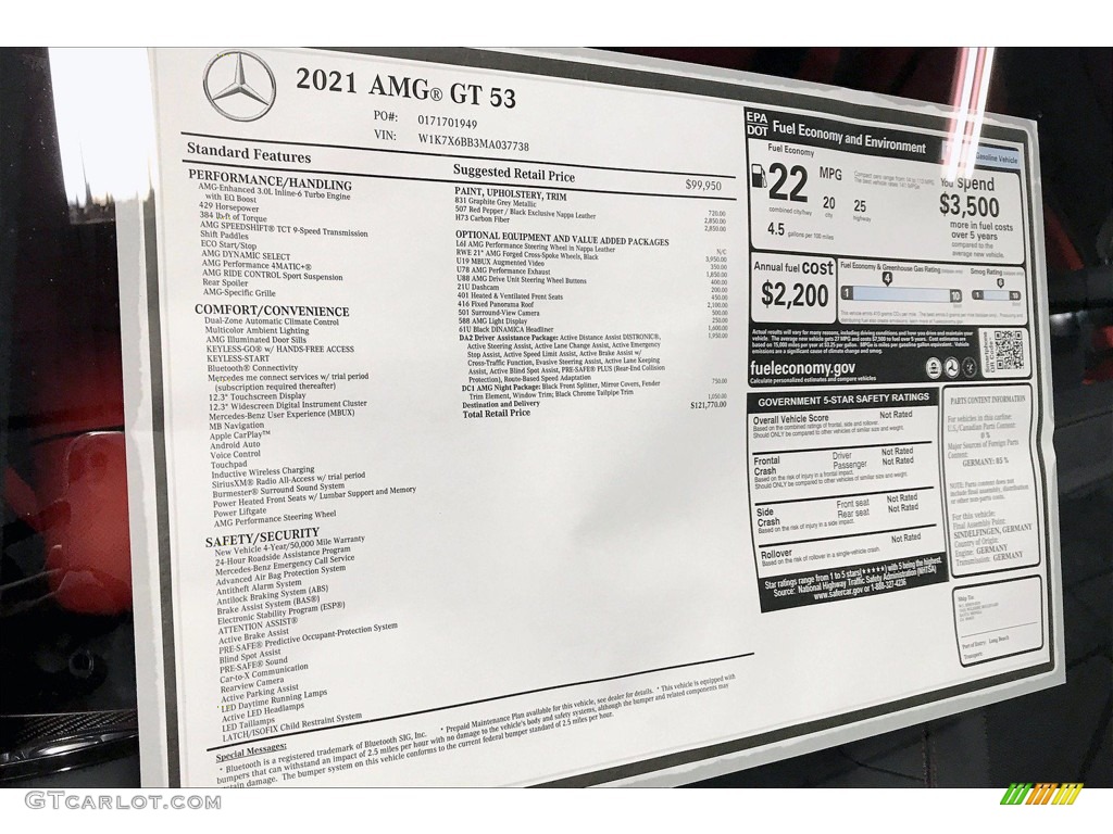 2021 Mercedes-Benz AMG GT 53 Window Sticker Photo #140618173