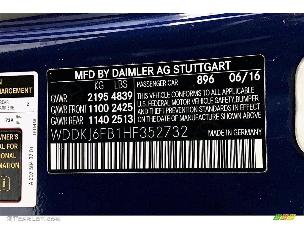 2017 Mercedes-Benz E 400 Coupe Color Code Photos