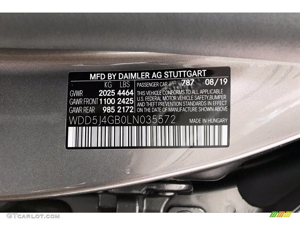 2020 CLA Color Code 787 for Mountain Grey Metallic Photo #140619593