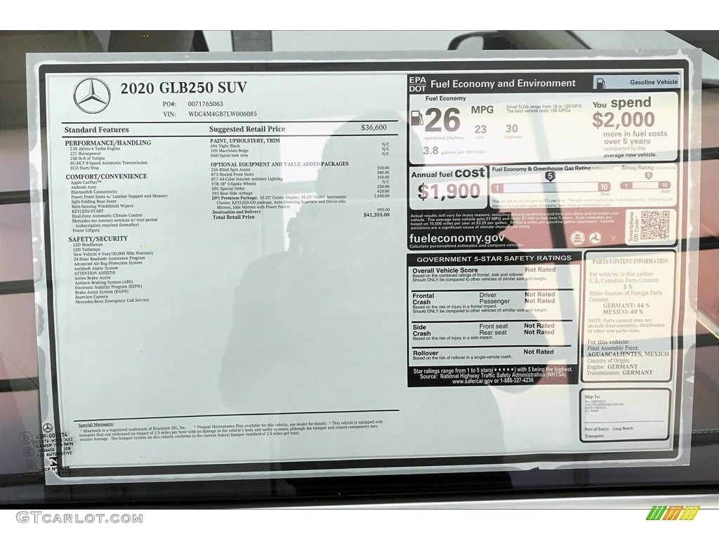 2020 Mercedes-Benz GLB 250 Window Sticker Photos
