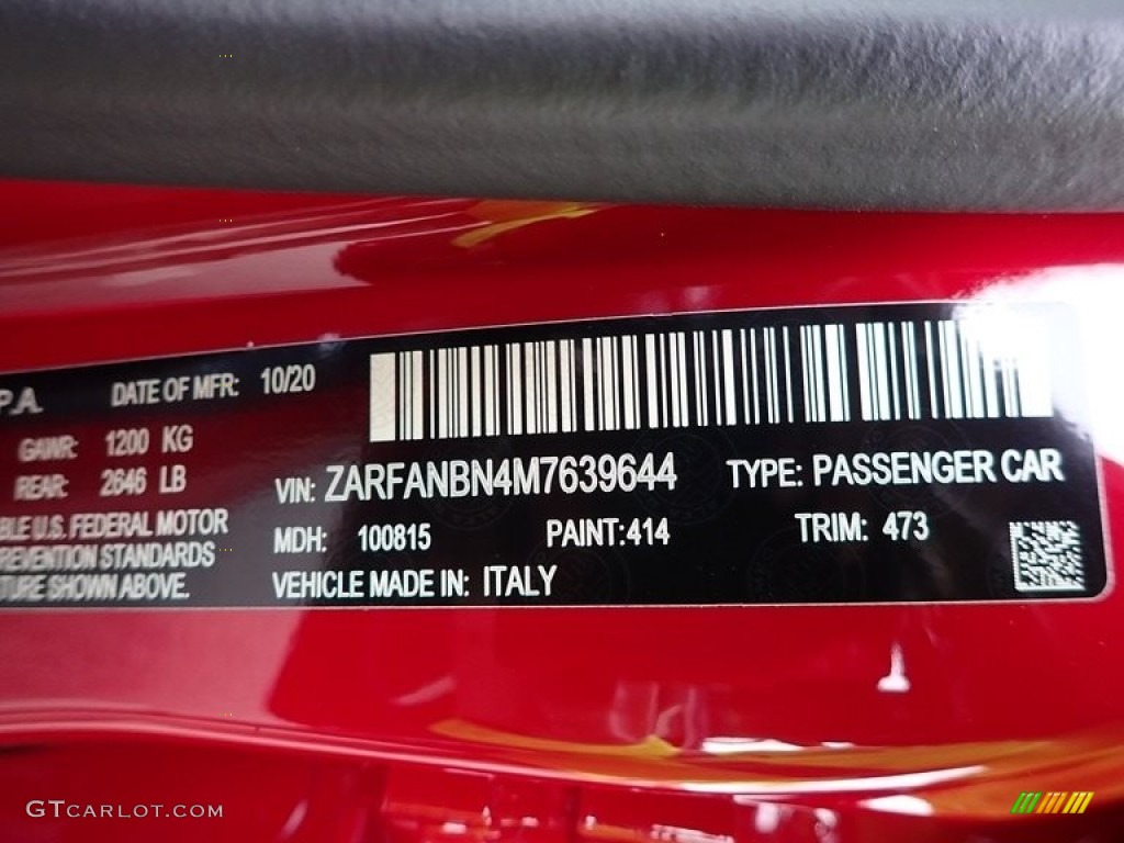 2021 Giulia Color Code 473 for Alfa Rosso (Red) Photo #140624321