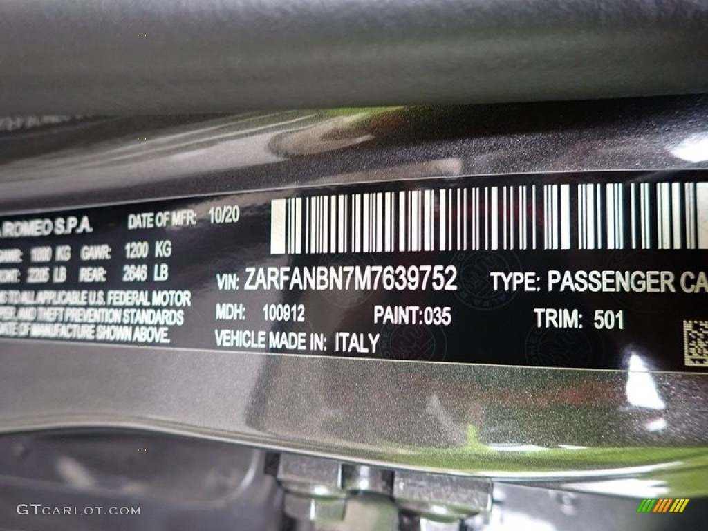 2021 Giulia Color Code 501 for Vesuvio Gray Metallic Photo #140625296