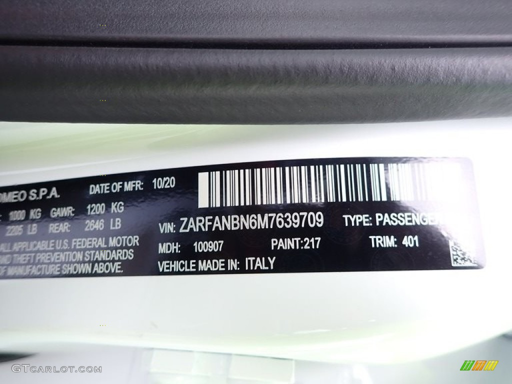 2021 Giulia Color Code 401 for Alfa White Photo #140626271