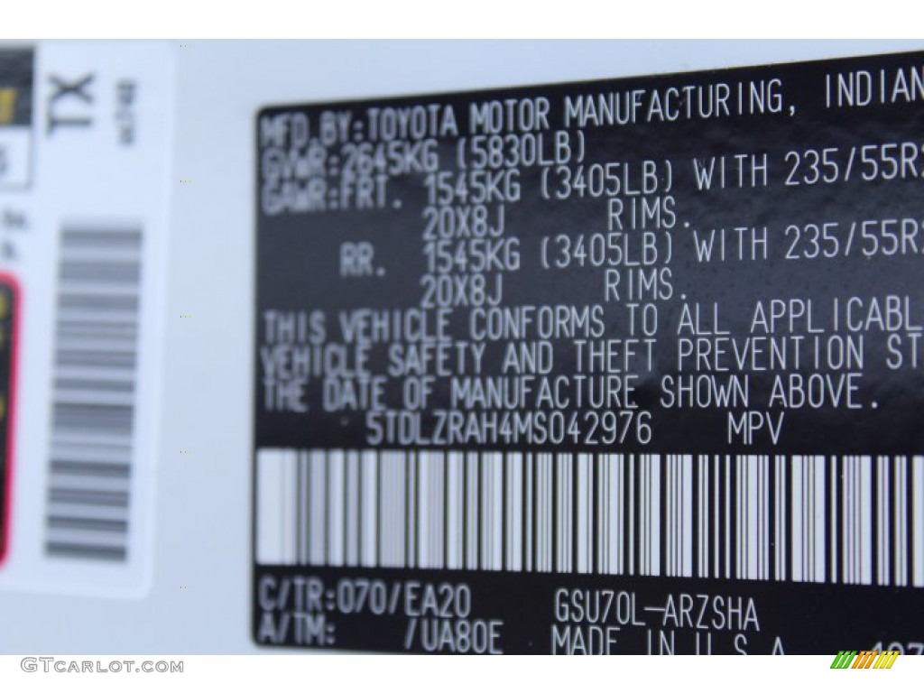 2021 Toyota Highlander XSE Color Code Photos