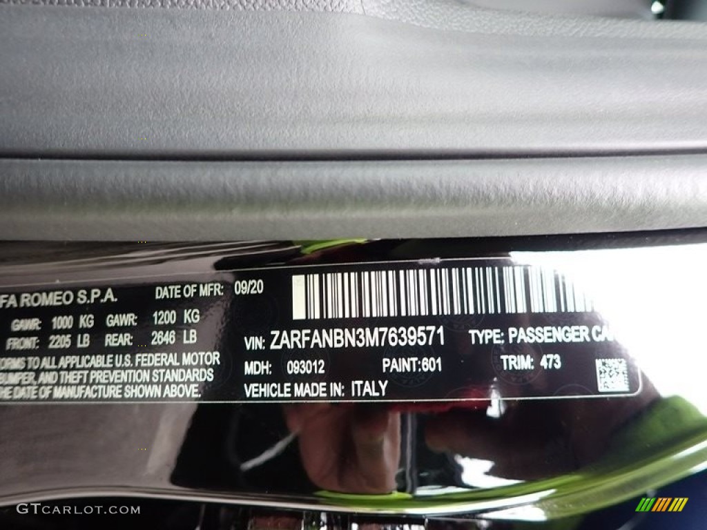 2021 Giulia Color Code 601 for Alfa Black Photo #140628218