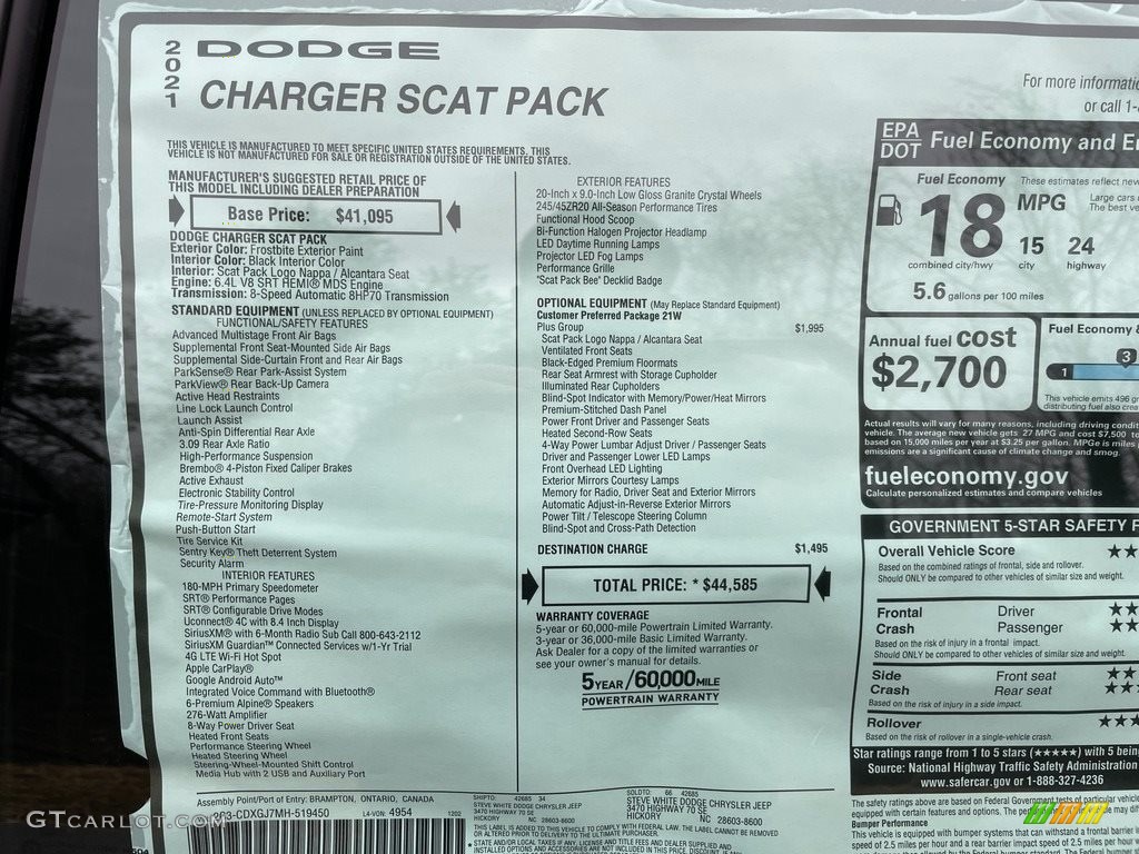 2021 Dodge Charger Scat Pack Window Sticker Photo #140651842