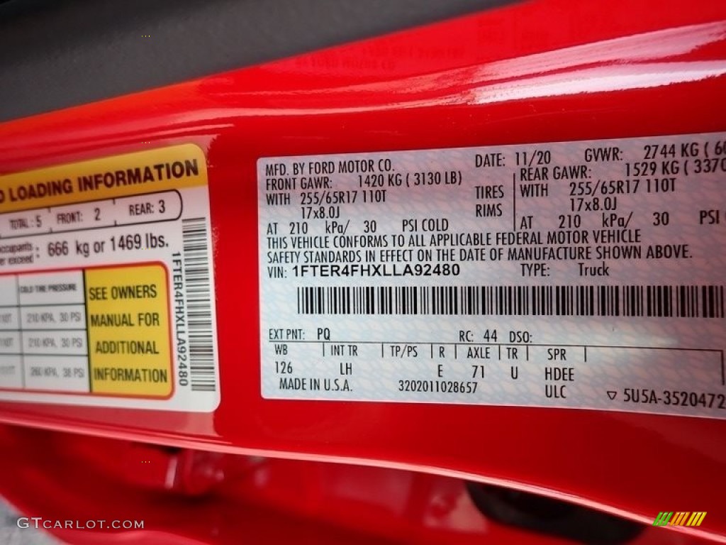 2020 Ranger Color Code PQ for Race Red Photo #140652214