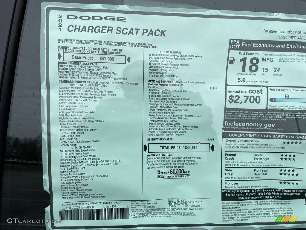 2021 Dodge Charger Scat Pack Window Sticker Photo #140652568