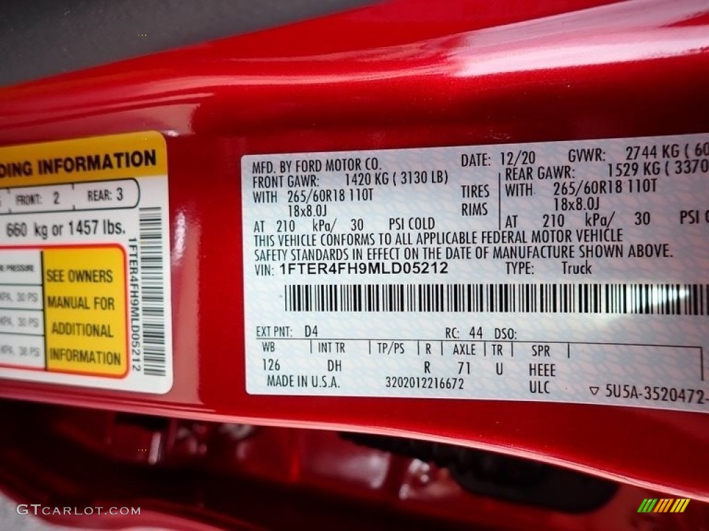 2021 Ranger Color Code D4 for Rapid Red Metallic Photo #140652721