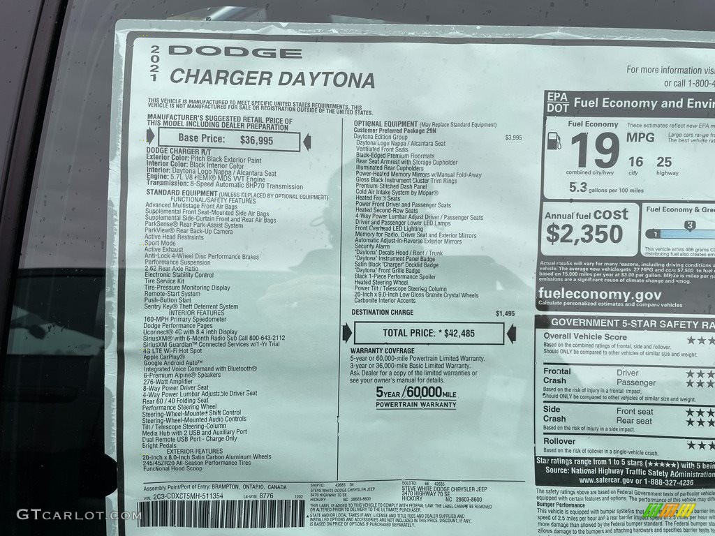 2021 Dodge Charger R/T Window Sticker Photo #140653315