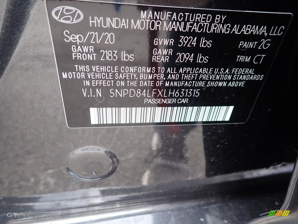 2020 Elantra Color Code 2G for Portofino Gray Photo #140655217
