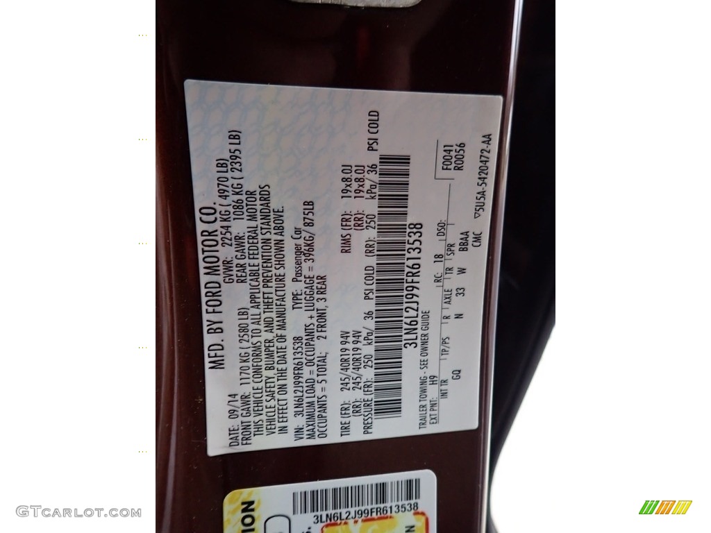 2015 MKZ Color Code H9 for Bronze Fire Photo #140655661