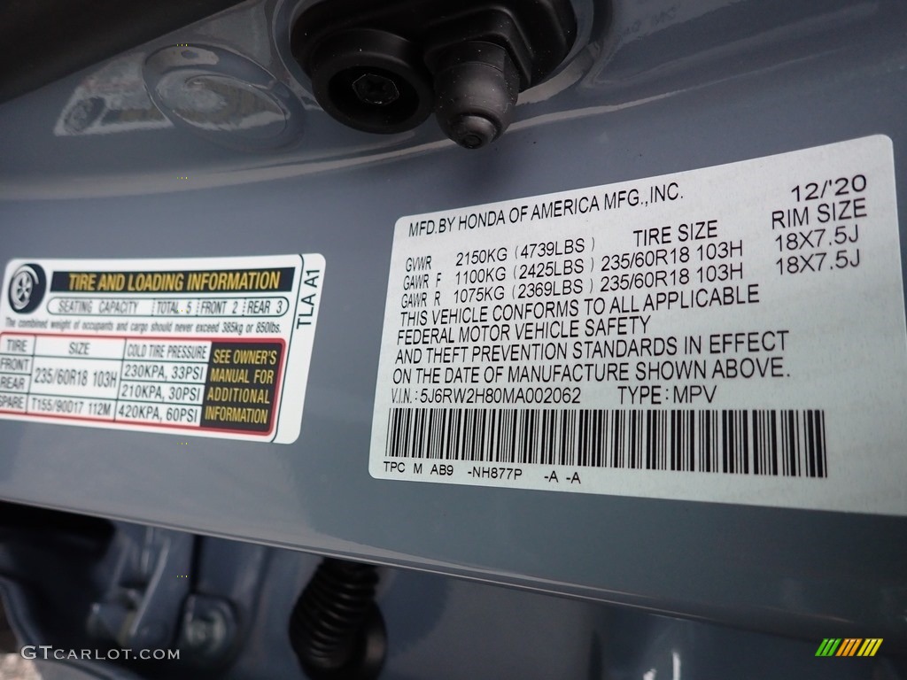 2021 CR-V Color Code NH877P for Sonic Gray Pearl Photo #140658538