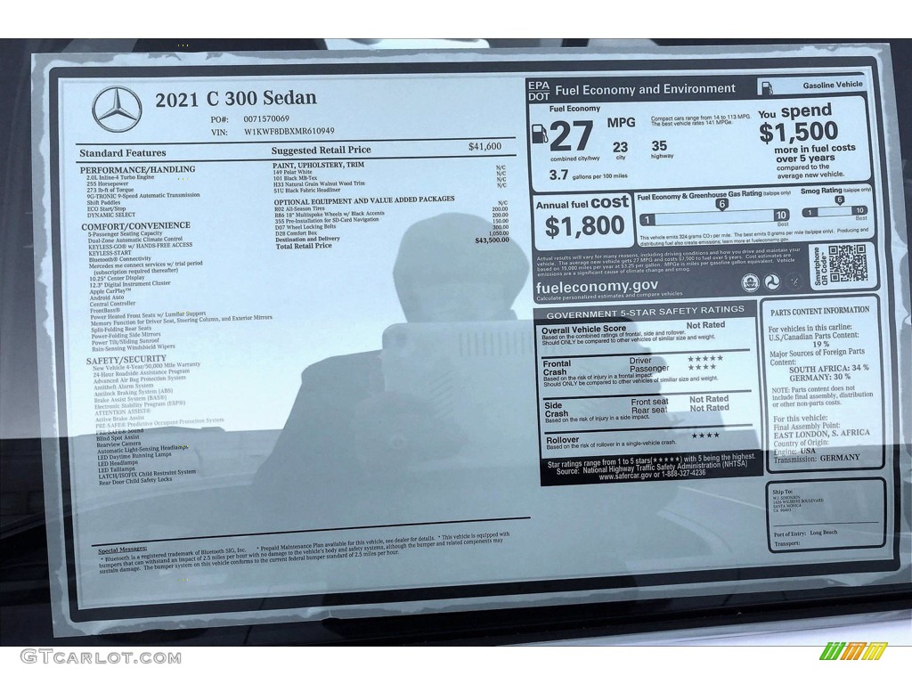 2021 Mercedes-Benz C 300 Sedan Window Sticker Photo #140662071