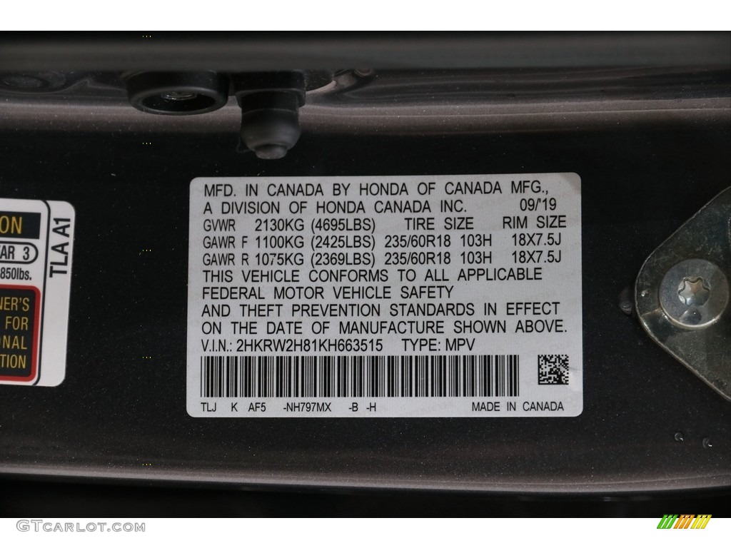 2019 CR-V EX-L AWD - Modern Steel Metallic / Gray photo #33