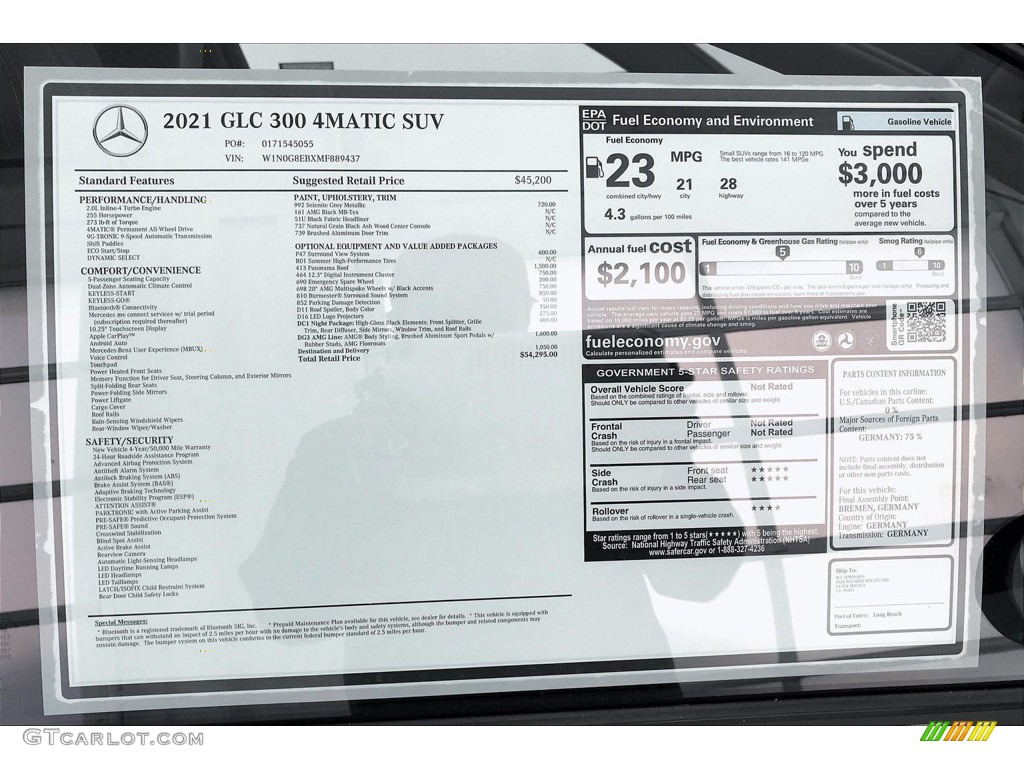 2021 Mercedes-Benz GLC 300 4Matic Window Sticker Photo #140662805