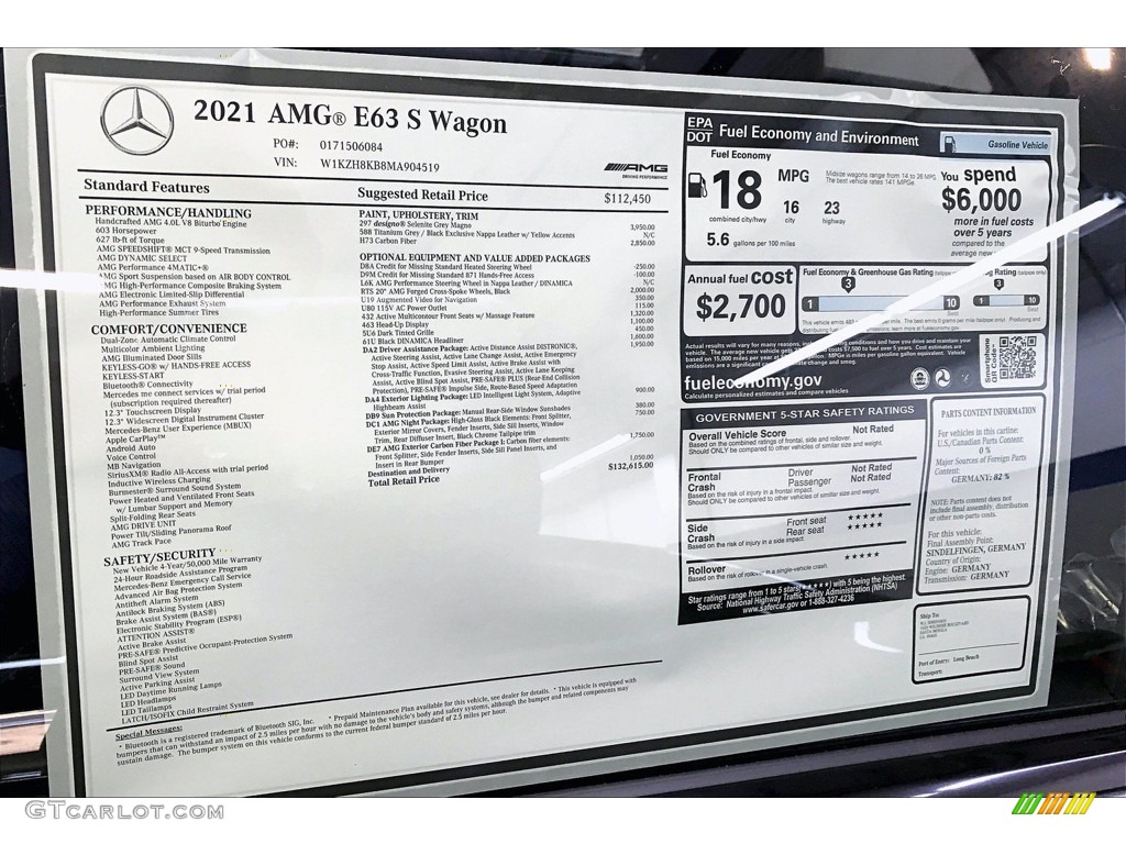2021 Mercedes-Benz E 63 AMG 4Matic Wagon Window Sticker Photo #140663149