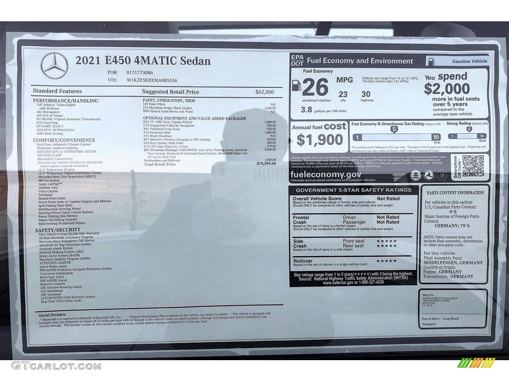 2021 Mercedes-Benz E 450 4Matic Sedan Window Sticker Photo #140663326