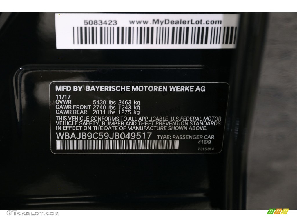 2018 5 Series M550i xDrive Sedan - Carbon Black Metallic / Cognac photo #40