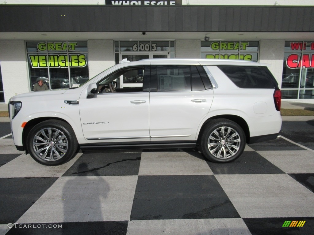 2021 Yukon Denali 4WD - White Frost Tricoat / Teak/­Light Shale photo #1