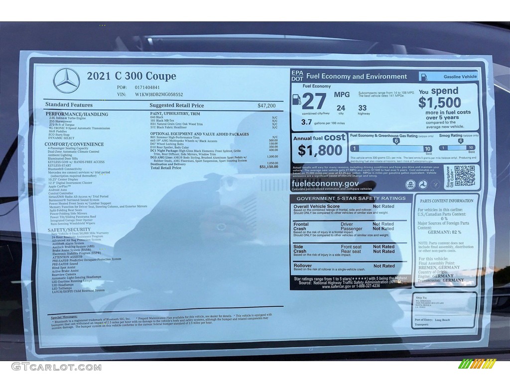2021 Mercedes-Benz C 300 Coupe Window Sticker Photo #140671187