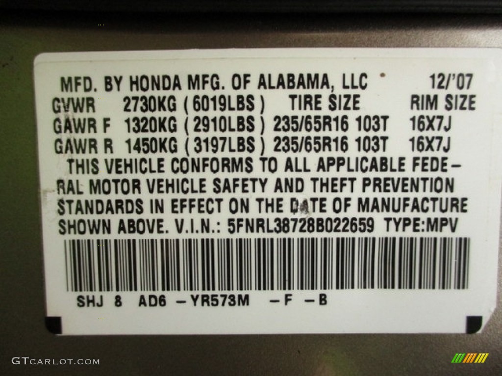 2008 Odyssey EX-L - Mocha Metallic / Ivory photo #98