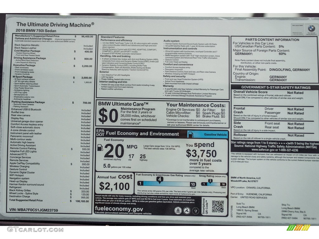 2018 7 Series 750i Sedan - Black Sapphire Metallic / Black photo #10