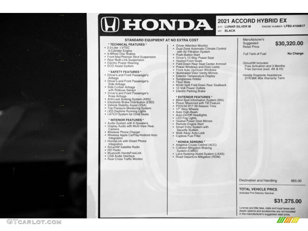 2021 Accord EX Hybrid - Lunar Silver Metallic / Black photo #38