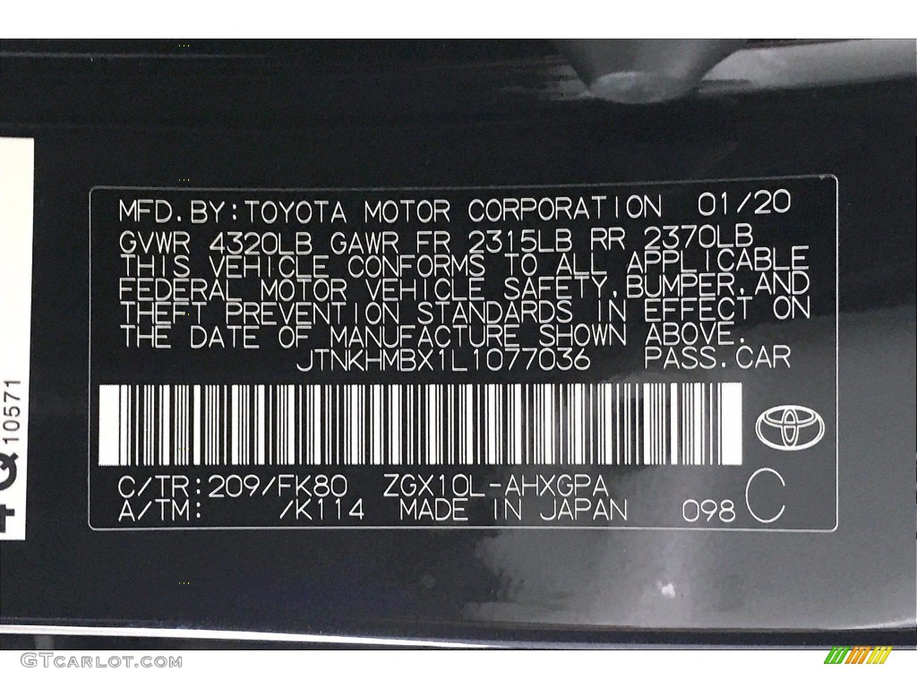 2020 Toyota C-HR XLE Color Code Photos