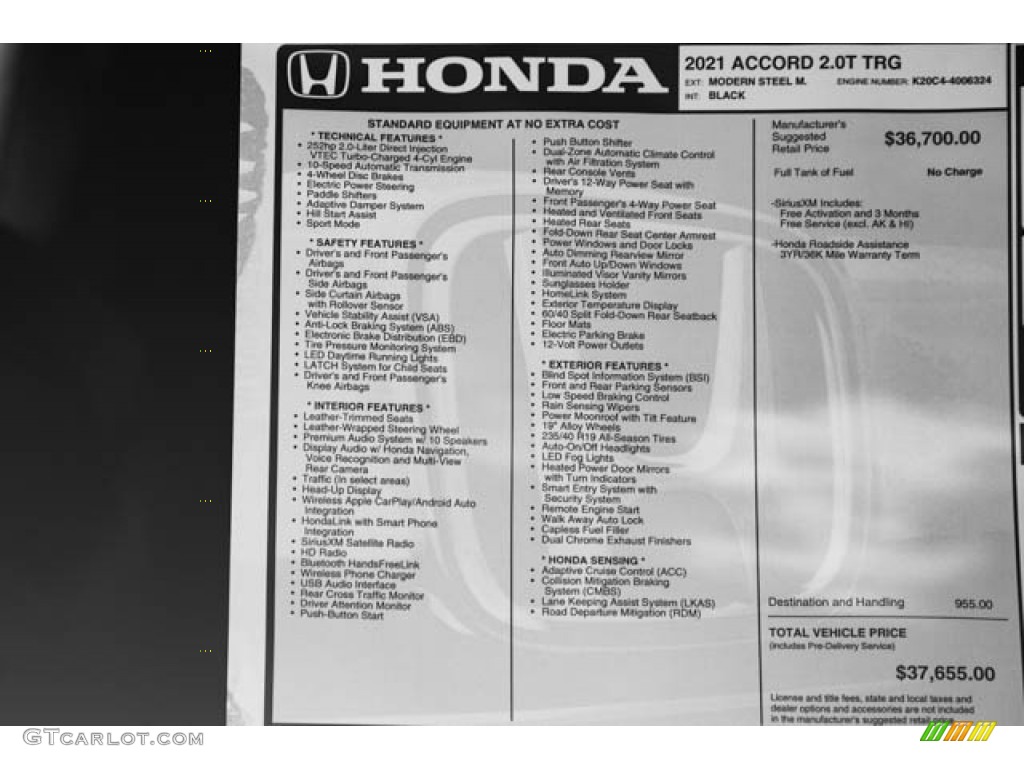2021 Accord Touring - Modern Steel Metallic / Black photo #40