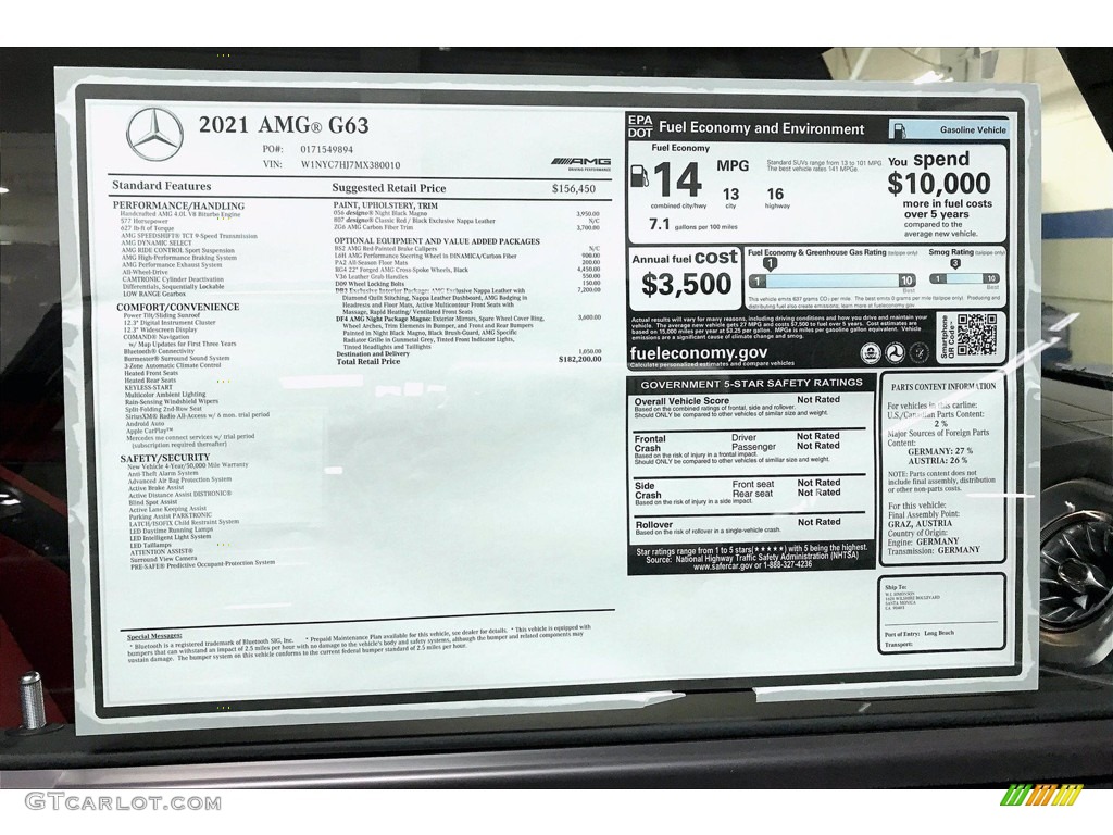 2021 Mercedes-Benz G 63 AMG Window Sticker Photo #140694069