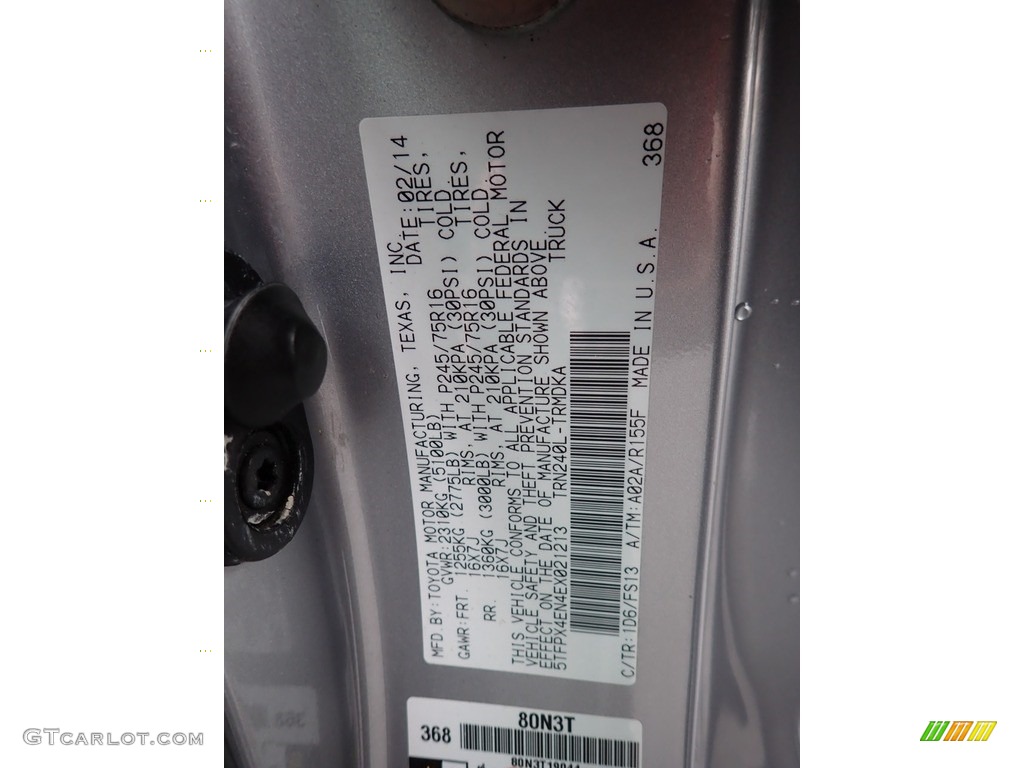 2014 Toyota Tacoma Regular Cab 4x4 Color Code Photos