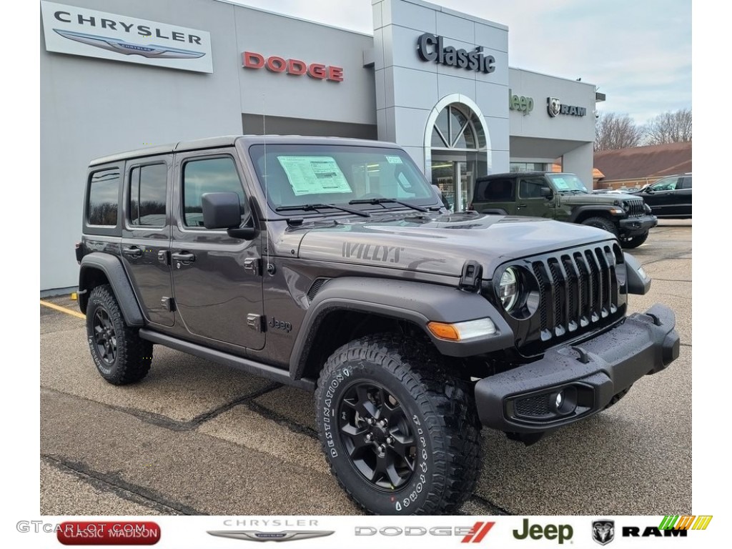 2021 Wrangler Unlimited Willys 4x4 - Granite Crystal Metallic / Black photo #1