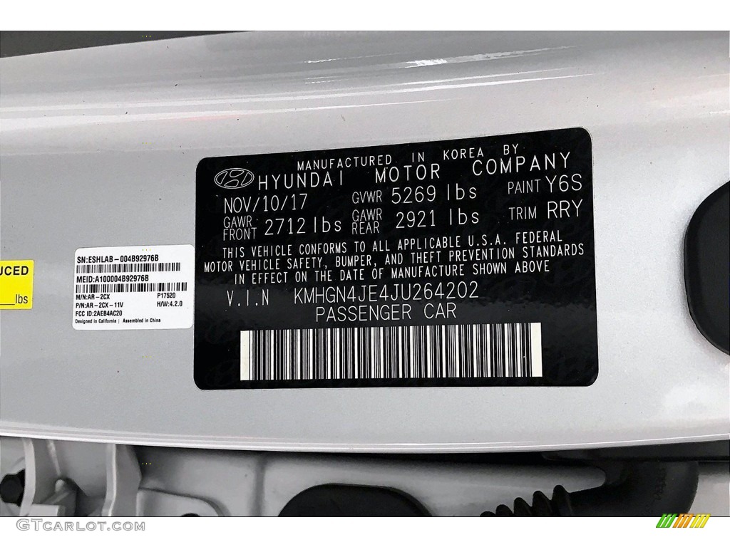 2018 Hyundai Genesis G80 RWD Color Code Photos