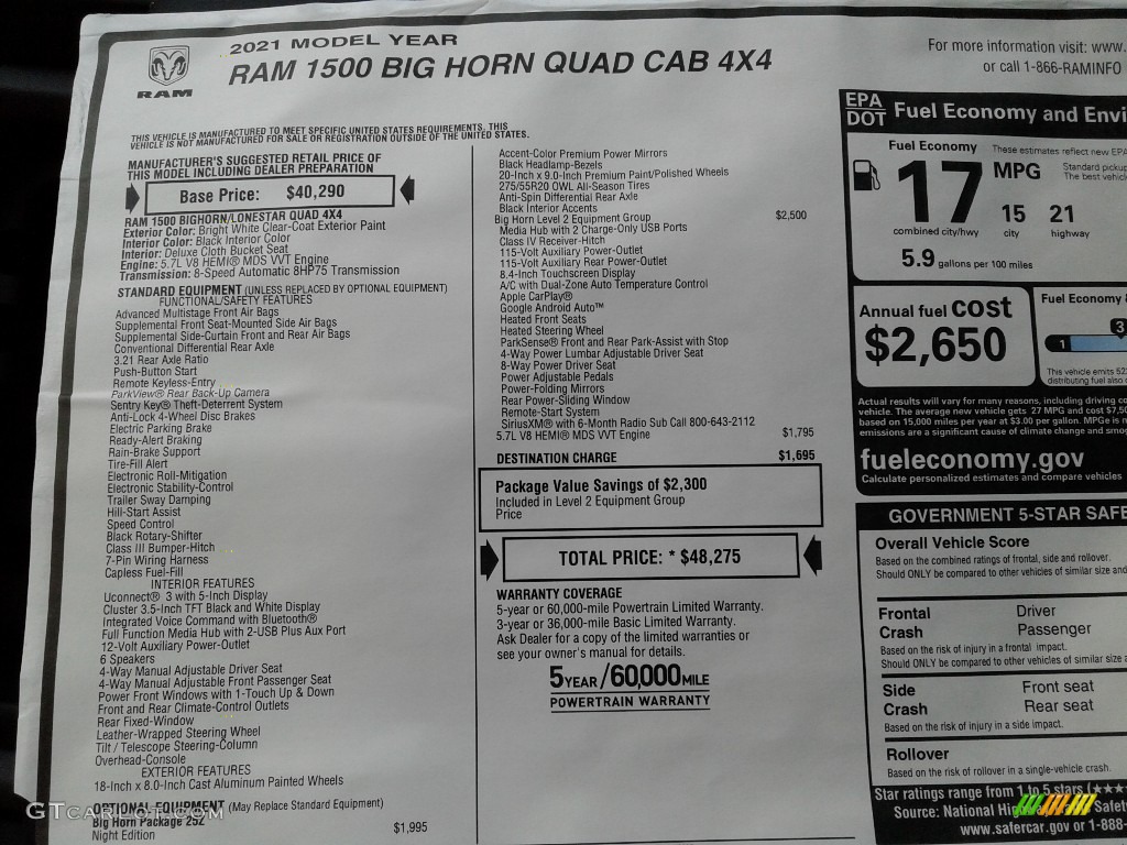 2021 1500 Big Horn Quad Cab 4x4 - Bright White / Black photo #31