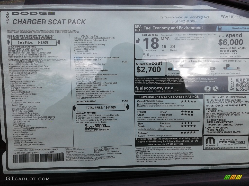 2021 Dodge Charger Scat Pack Window Sticker Photo #140708777