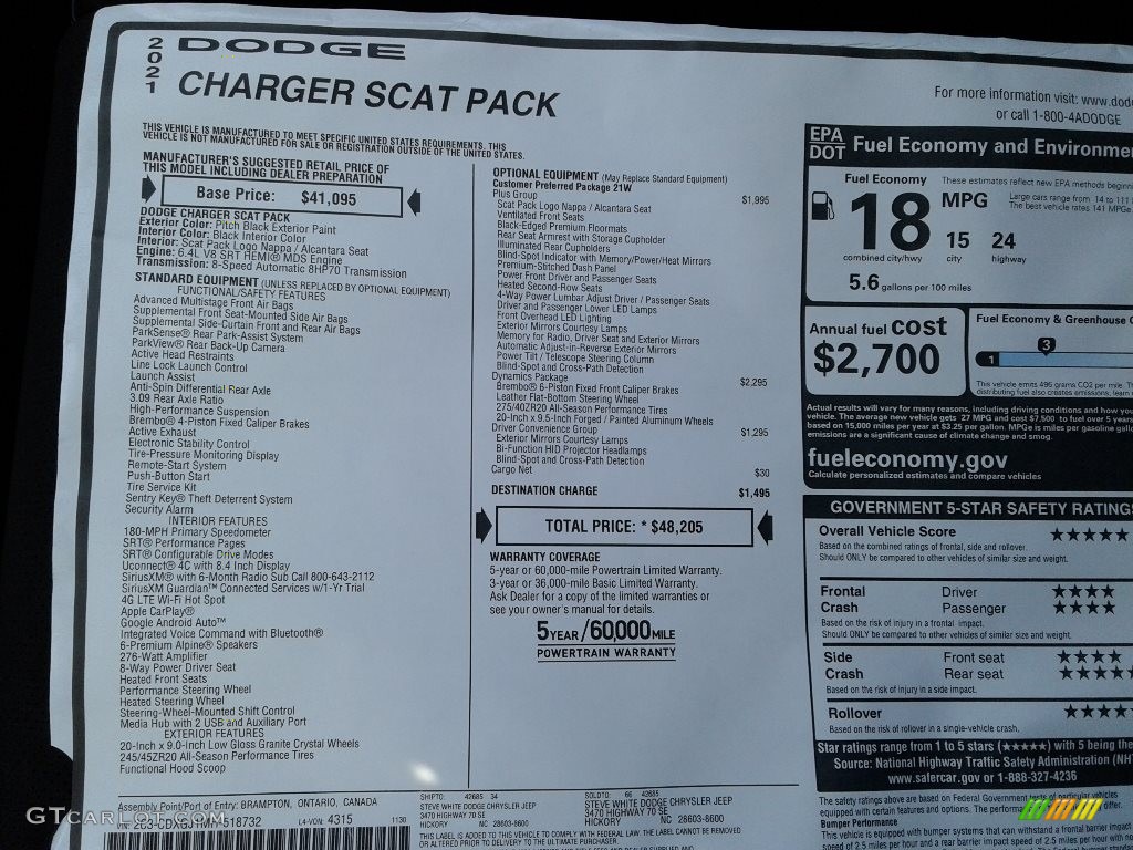2021 Dodge Charger Scat Pack Window Sticker Photo #140709857