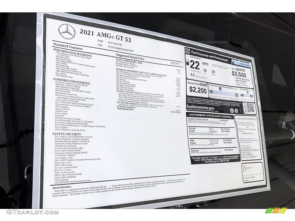2021 Mercedes-Benz AMG GT 53 Window Sticker Photos