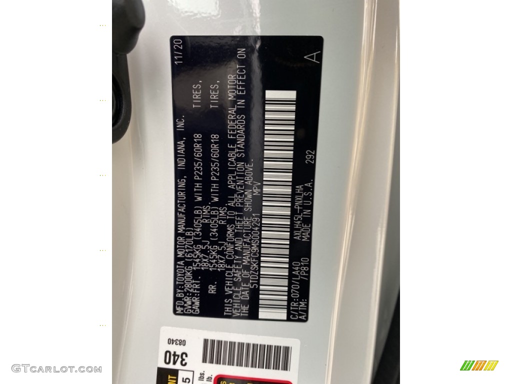 2021 Toyota Sienna Limited AWD Hybrid Color Code Photos