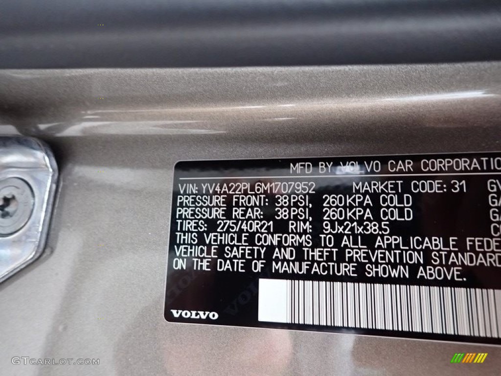 2021 XC90 T6 AWD Inscription - Pebble Grey Metallic / Blonde/Charcoal photo #11