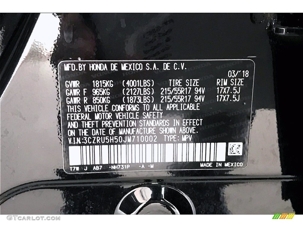 2018 HR-V Color Code NH731P for Crystal Black Pearl Photo #140742925