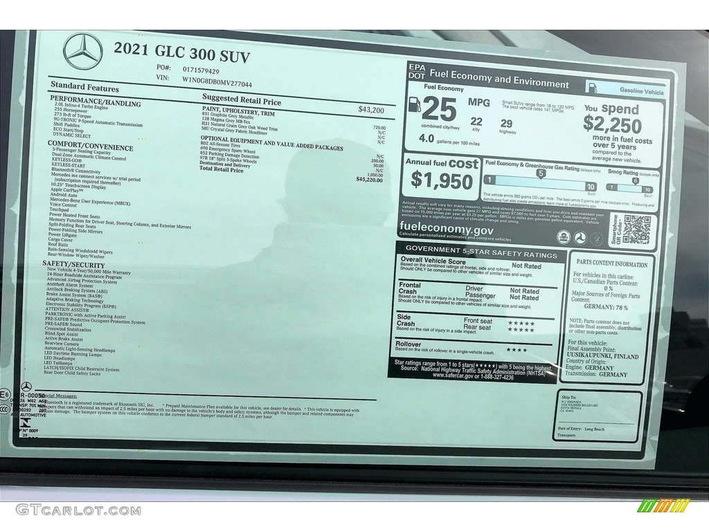 2021 Mercedes-Benz GLC 300 Window Sticker Photo #140744548