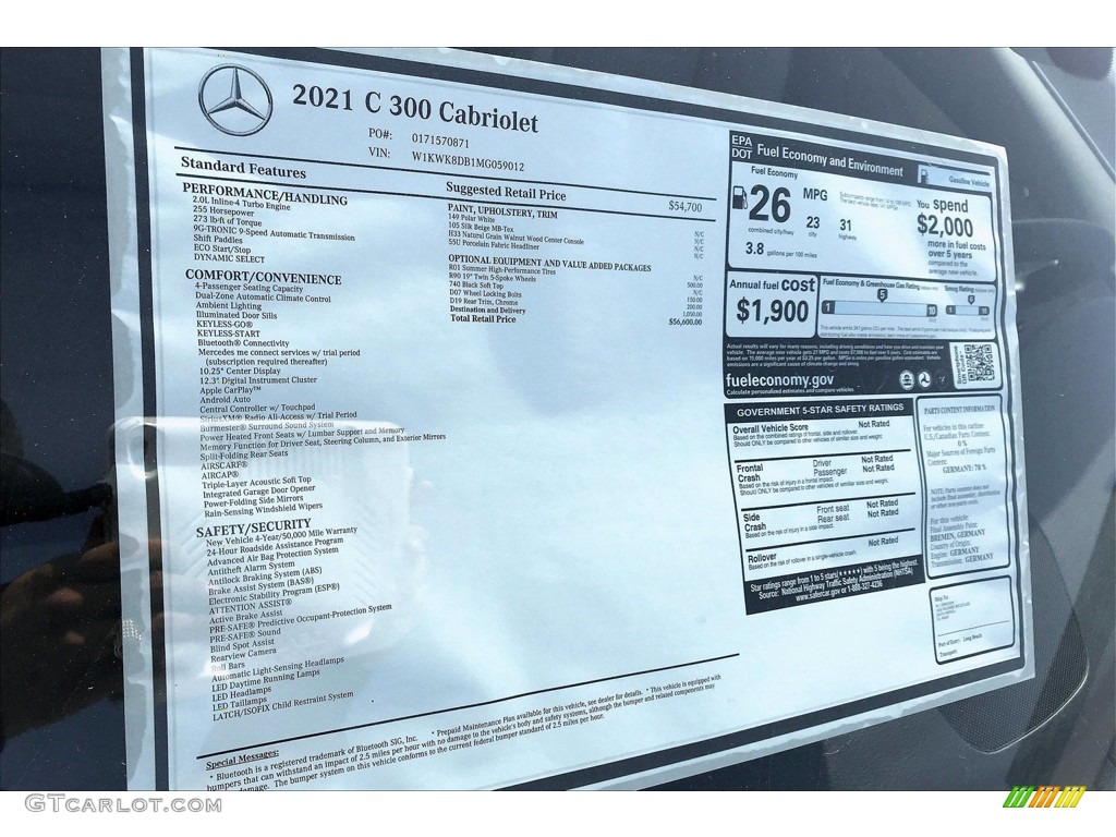 2021 Mercedes-Benz C 300 Cabriolet Window Sticker Photo #140759398