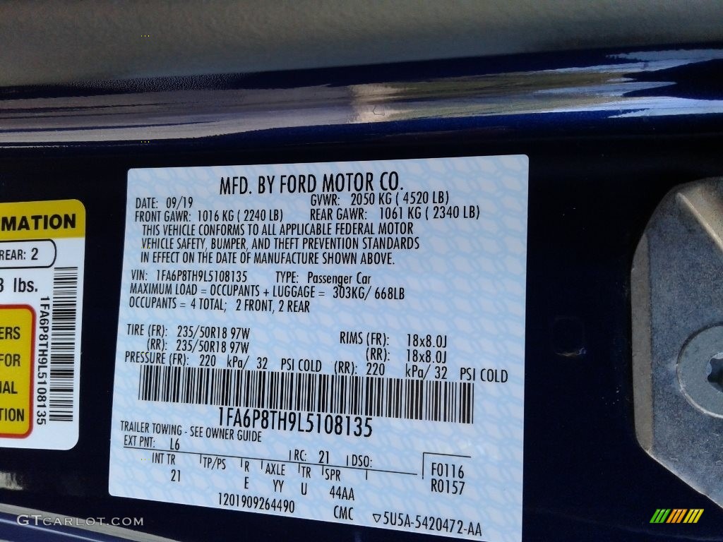 2020 Mustang EcoBoost Fastback - Kona Blue / Ebony photo #23