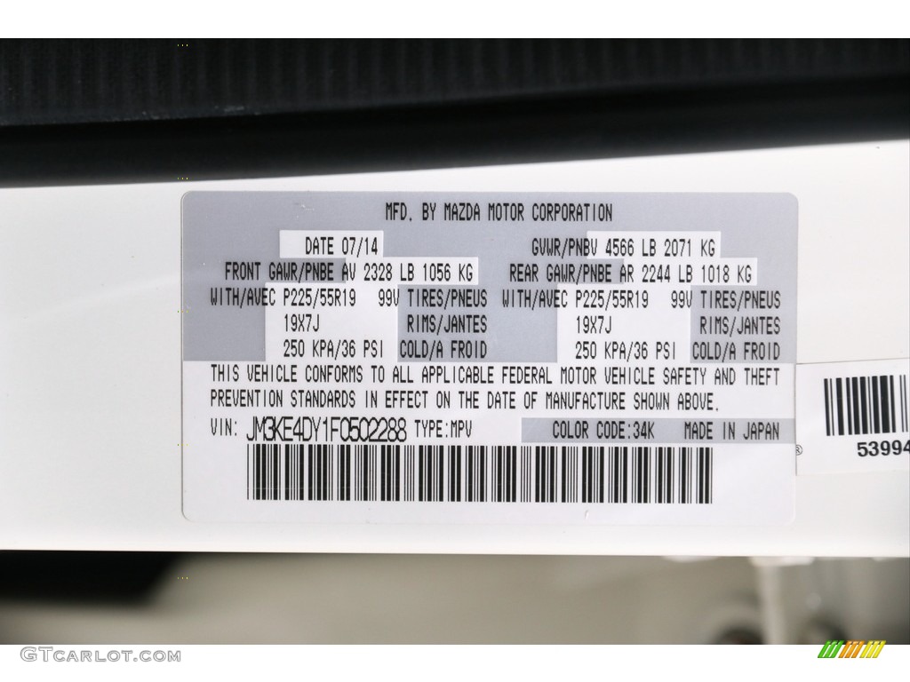 2015 CX-5 Color Code 34K for Crystal White Pearl Mica Photo #140769987