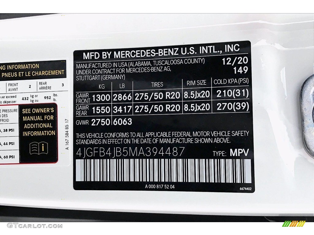 2021 GLE Color Code 149 for Polar White Photo #140770745