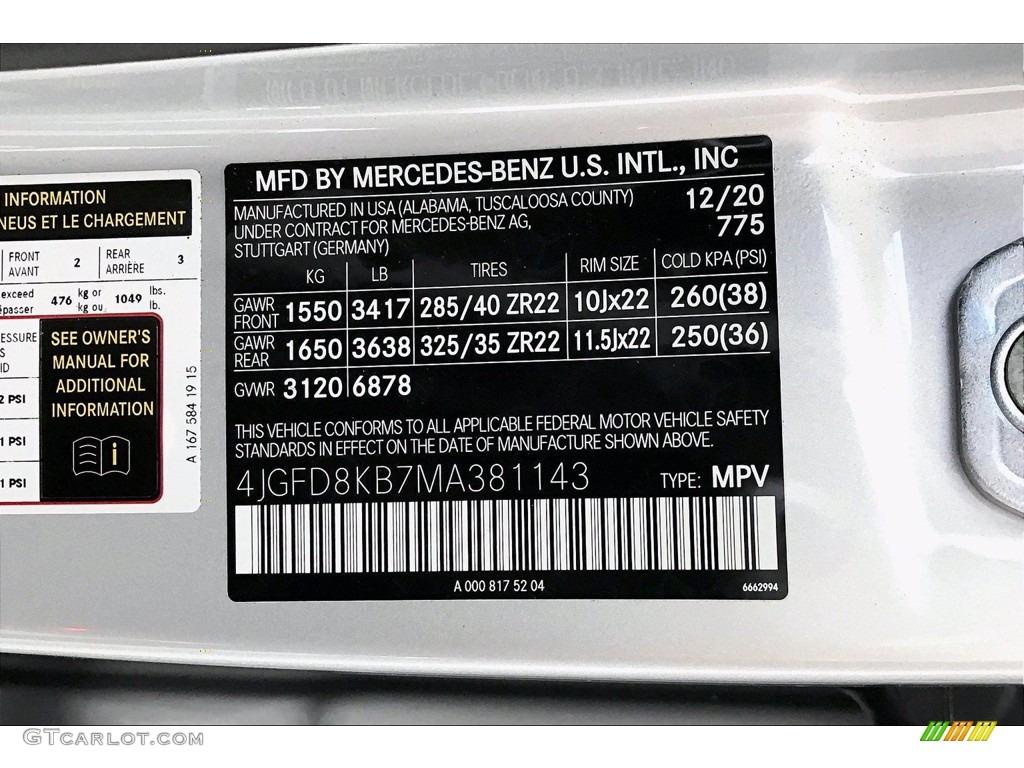 2021 GLE Color Code 775 for Iridium Silver Metallic Photo #140773469