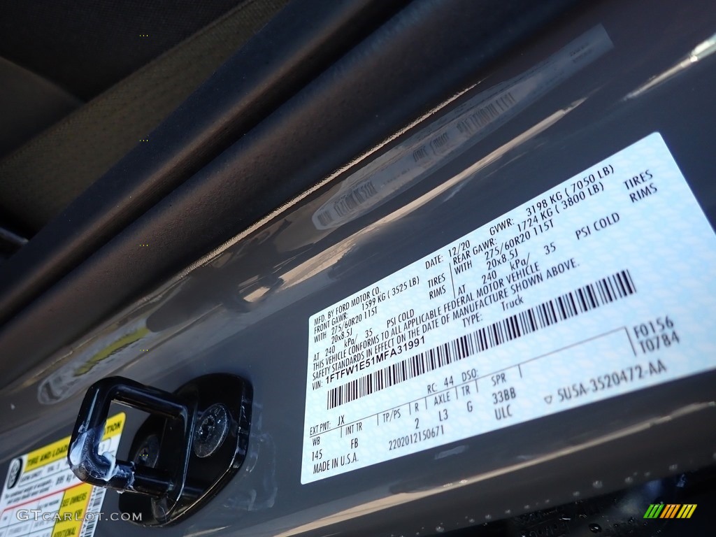 2021 F150 Color Code JX for Lead Foot Photo #140773653